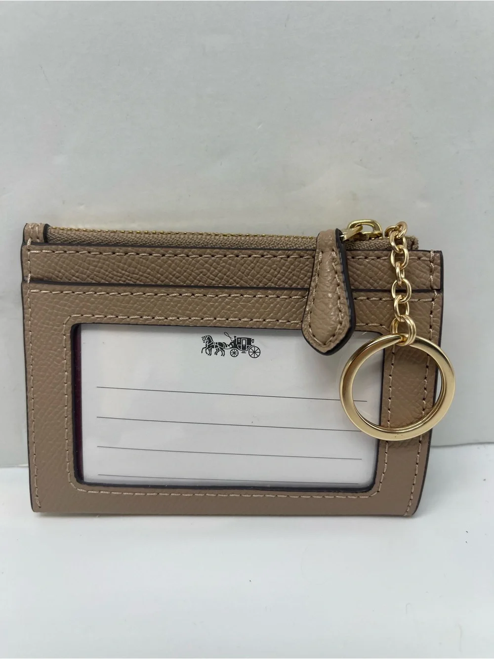 Coach Mini Skinny Crossgrain Leather Id Card Zip Closure Case M/Taupe NWT